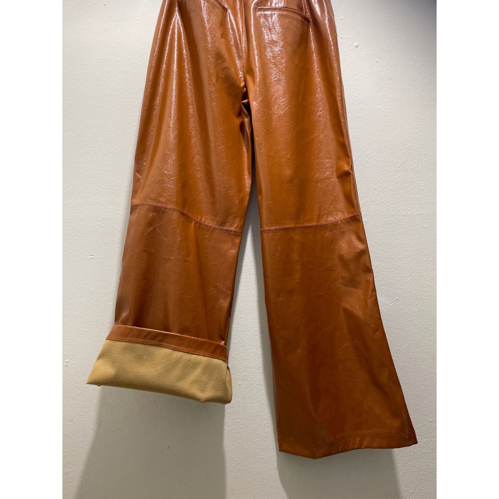 Free People Star Crossed Lovers Vegan Leather Pants 12 Wide Leg Cognac Brown - Picture 10 of 10